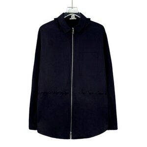 Hermès Paris Black Cotton Long-Sleeve Zipper Shirt Coat 34 XXS